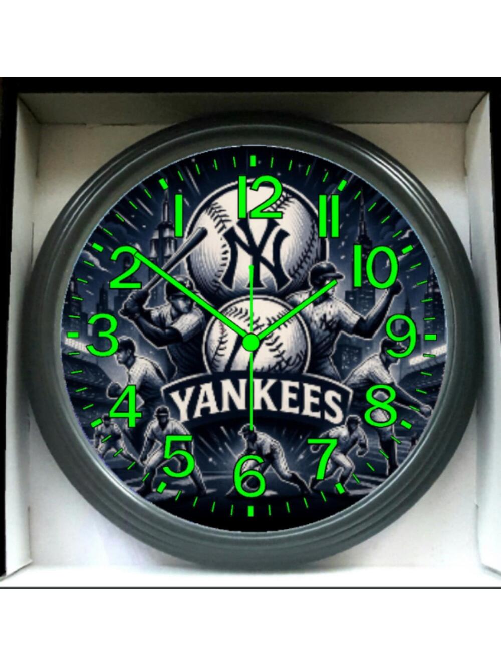 REVERSE TICKING CLOCK New York Yankees MLB Glow In The Dark Wall Clock New!